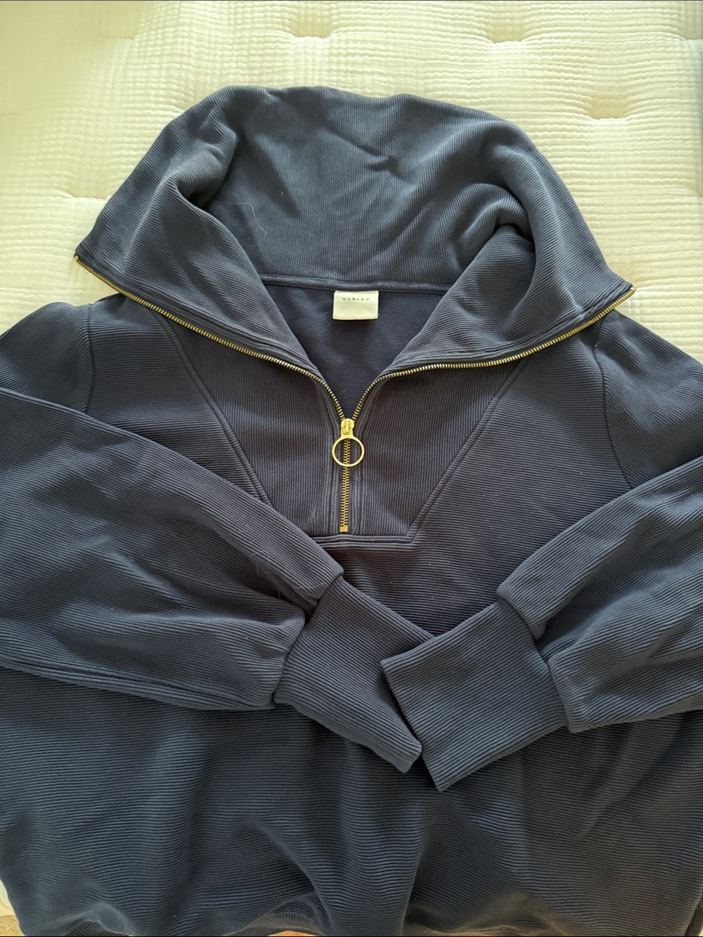 Varley Navy Quarter-Zip Sweater with Gold Hardware